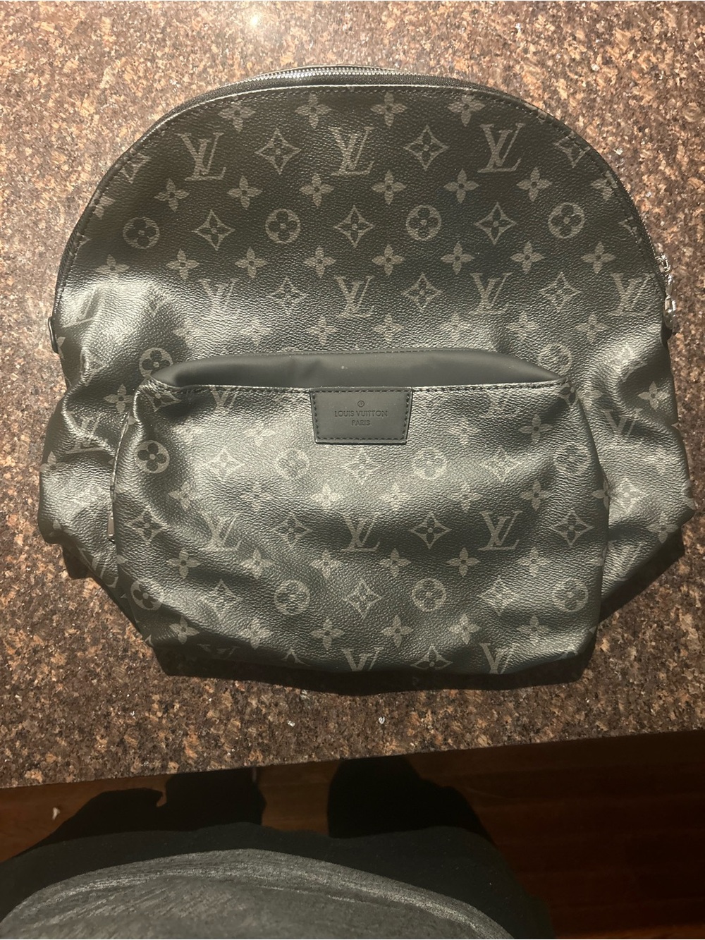 Louis Vuitton Black Monogram Canvas Backpack with Front Pocket